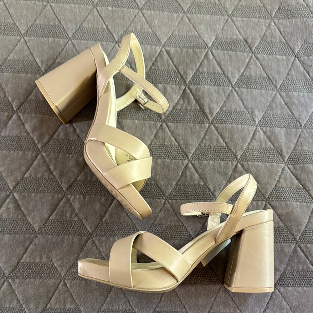 MIA Cream Heeled Sandals with Block Heel